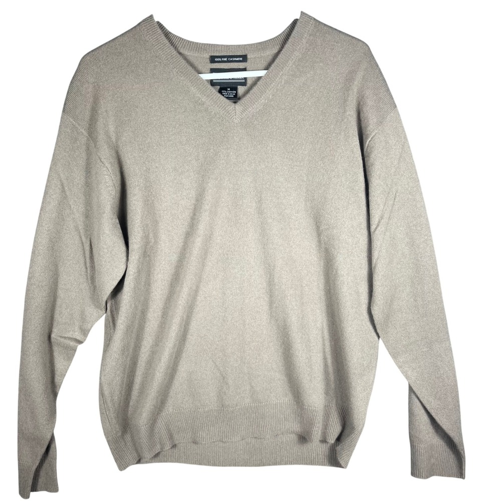 Preswick & Moore Sweater Men M Taupe Brown 100% Cashmere V-Neck Fine Knit Luxury